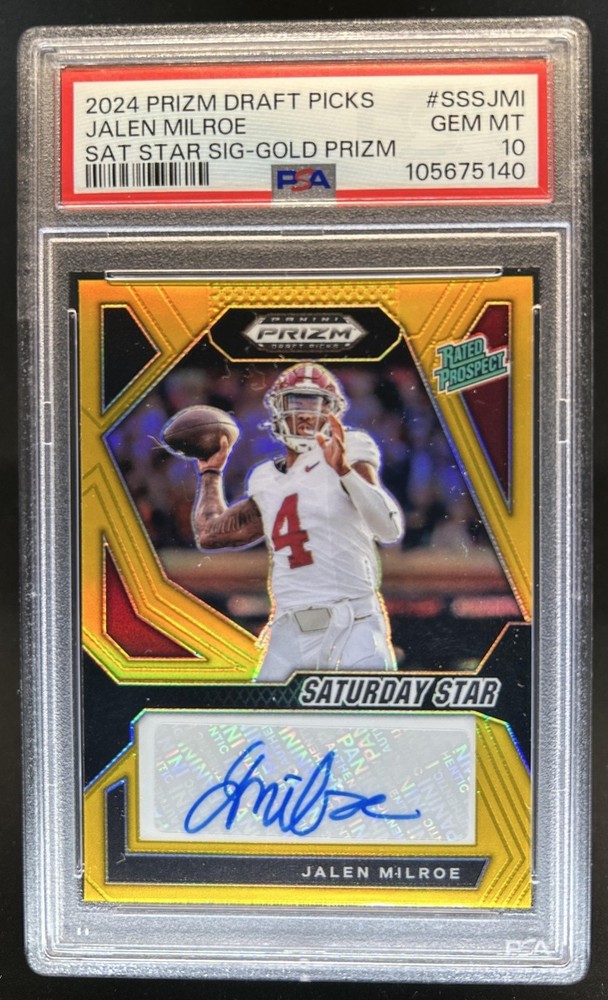 2024 Prizm Draft Jalen Milroe Saturday Star Gold Rated Prospect Auto #/10 PSA 10