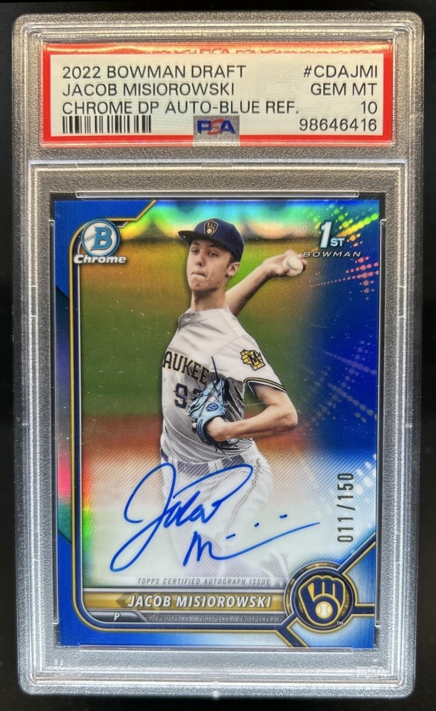 2022 Bowman Draft Jacob Misiorowski Chrome Auto Blue Refractor 1st #/150 PSA 10