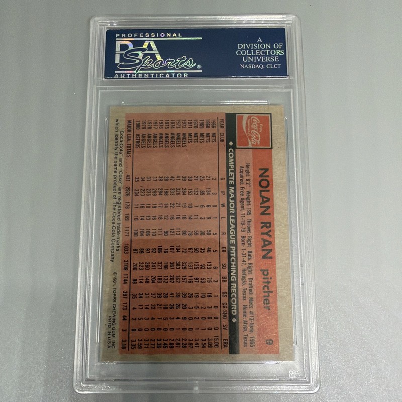 NOLAN RYAN~HOUSTON ASTROS~1981 TOPPS PSA-6 (EX-MT) BASEBALL CARD #240 view 2