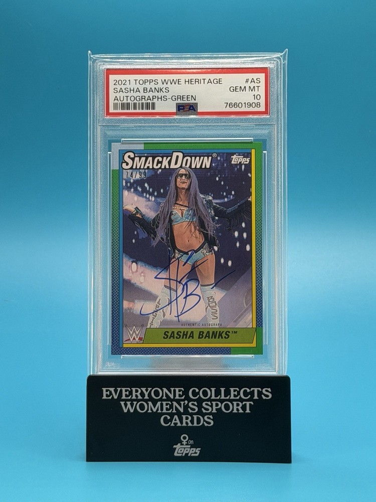2021 Topps WWE Heritage Sasha Banks Auto Green PSA 10 On Card Auto Pop 3 /99