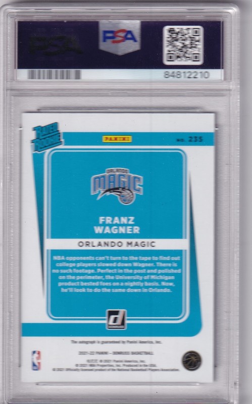 2021-22 Panini Donruss Choice Basketball Franz Wagner Rated Rookie Auto PSA 10 view 2