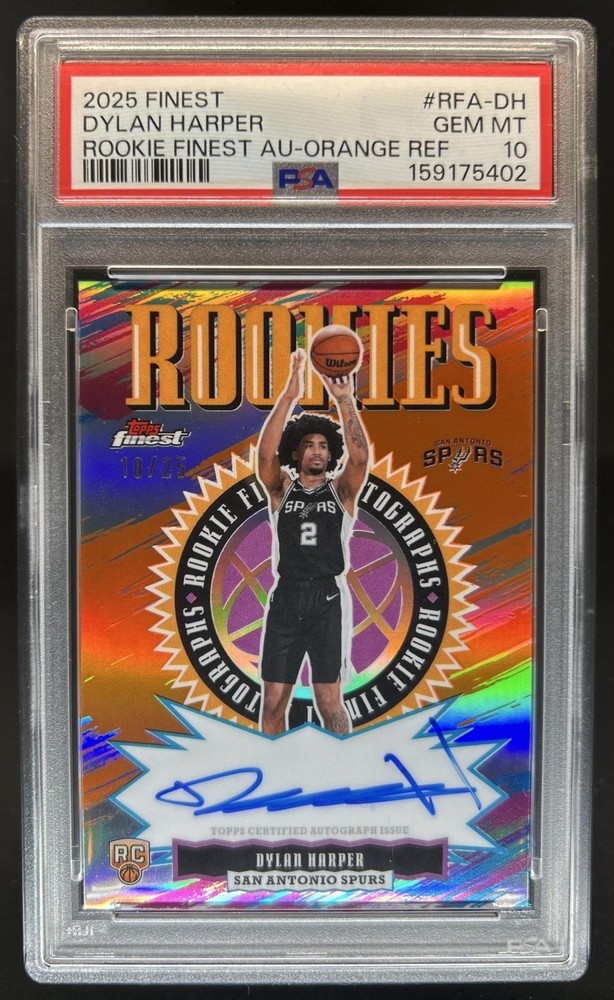 2025-26 Topps Finest Dylan Harper Rookie Auto RC Orange Refractor #/25 PSA 10