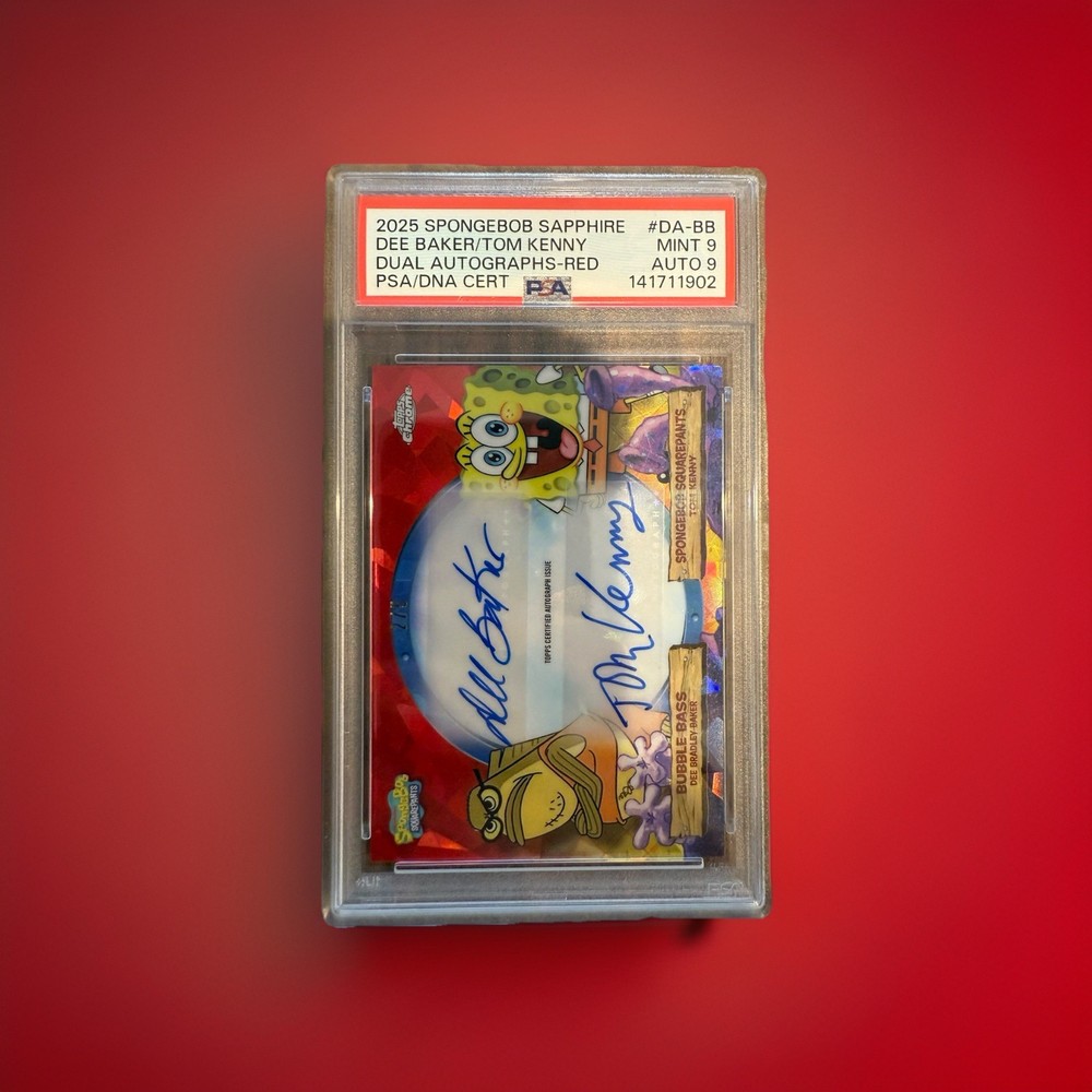 SpongeBob Squarepants Topps Dual Auto /5 Sapphire Spongebob/Bubble Bass PSA 9