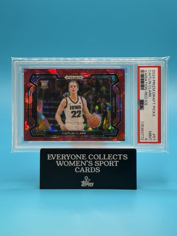 2024 Prizm Draft Picks Caitlin Clark Variation Red Ice PSA 9 IOWA, IND FEVER RC view 2