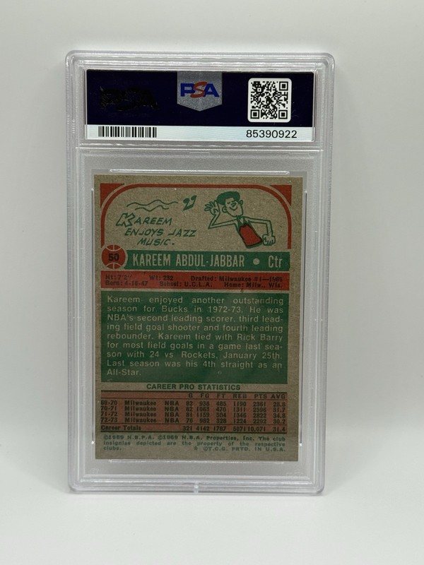 1973-74 Topps Kareem Abdul-Jabbar #50 PSA 6 HOF view 2