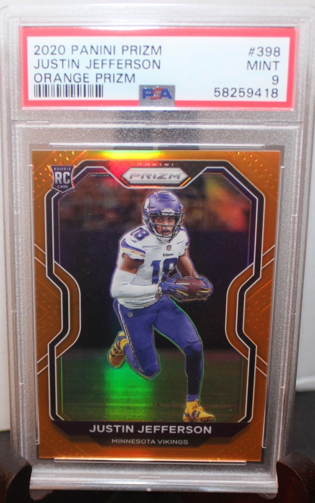 2020 Panini Prizm - Rookie Justin Jefferson #398 Orange Prizm 047/249 (RC) PSA 9