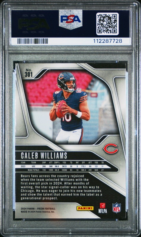 Caleb Williams 2024 Panini Prizm Rookie #301 Chicago Bears PSA 9 view 2