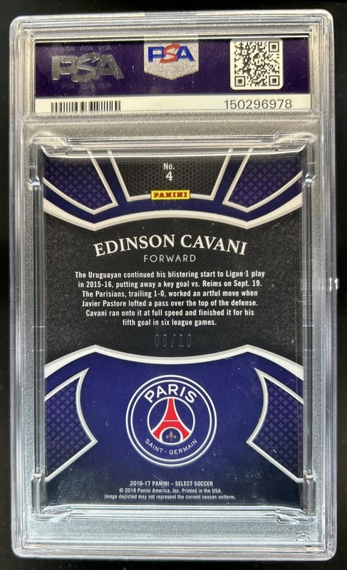 2016 Panini Select Edinson Cavani Equalizers Gold #/10 PSG PSA 10 GEM MINT view 2