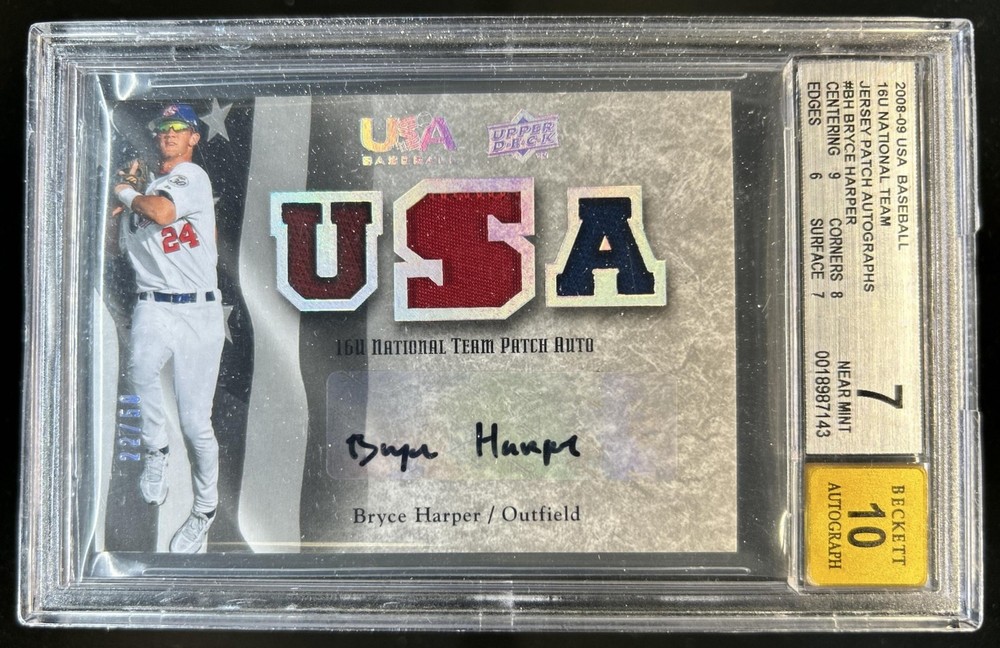 2008 Upper Deck USA Bryce Harper Game Used Patch Auto Autograph #22/50 BGS 7/10