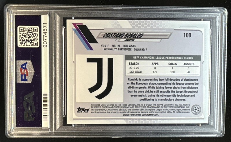 2020 Topps Chrome Sapphire UEFA Cristiano Ronaldo #100 Juventus PSA 10 GEM MINT view 2