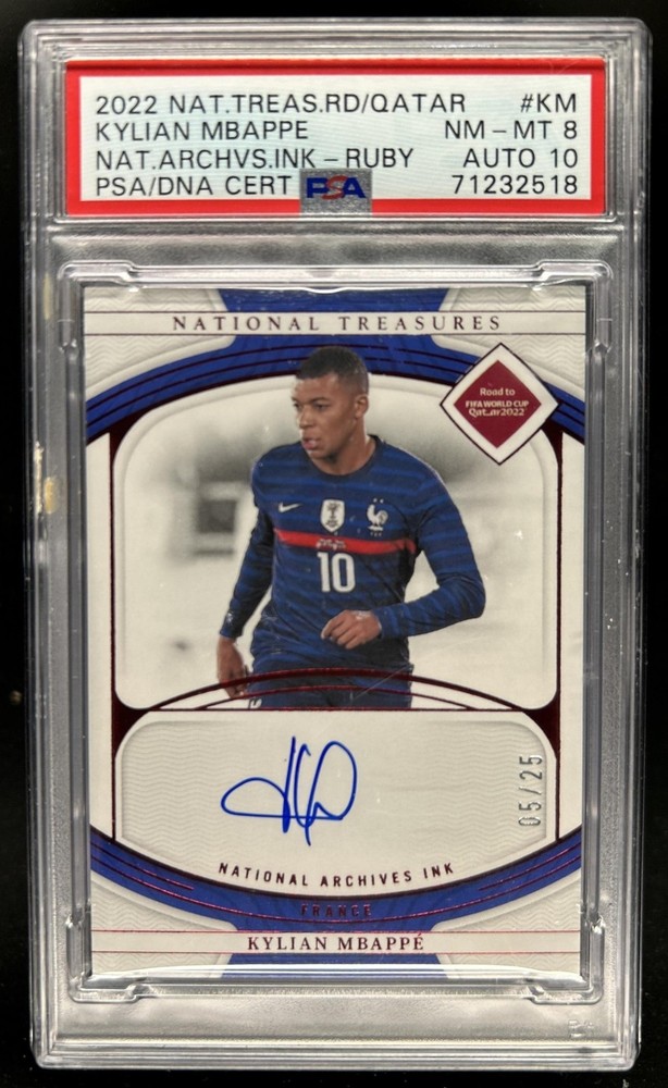 2022-23 National Treasures World Cup Kylian Mbappe Archives Auto #/25 PSA 8 10