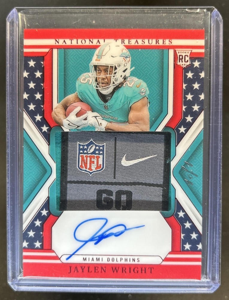 2024 National Treasures Jaylen Wright Rookie Patch Auto RC Red Laundry Tag #1/1