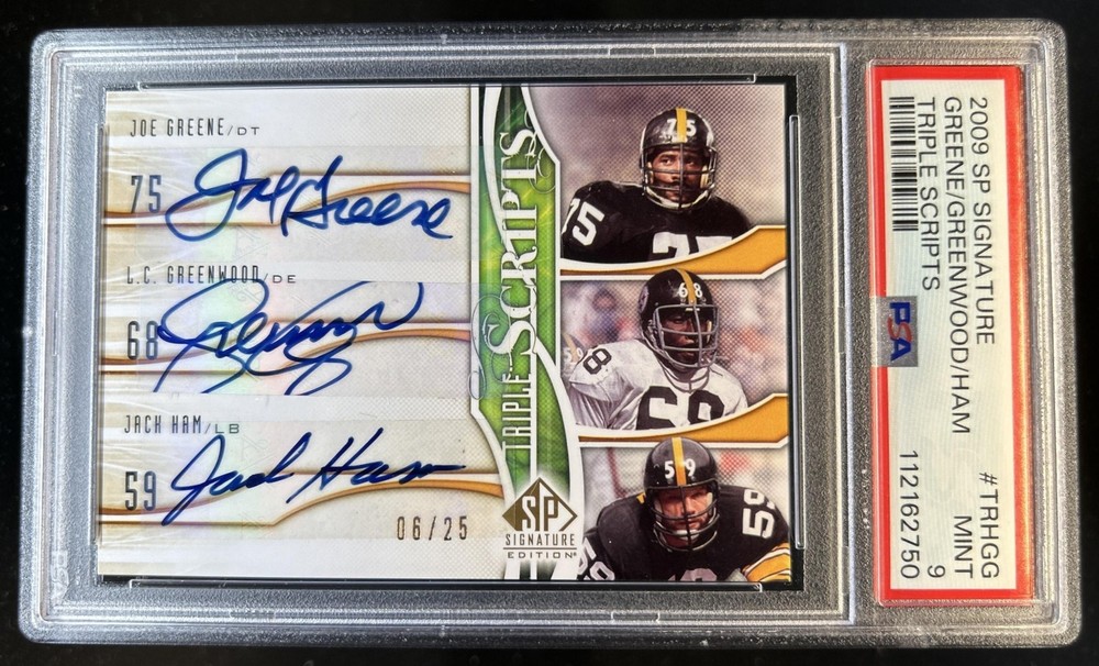2009 SP Joe Greene L.C. Greenwood Jack Ham Triple Scripts Auto #/25 PSA 9