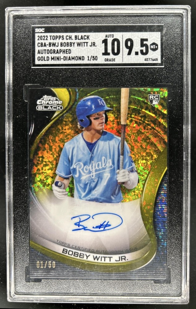2022 Topps Chrome Black Bobby Witt Jr. Auto RC Gold Mini Diamond #/50 SGC 9.5 10