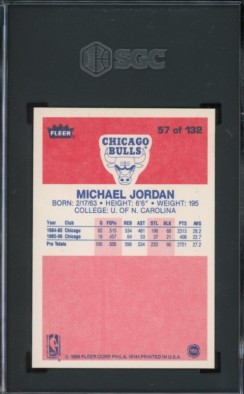 Gorgeous Eye Appeal & CENTERED!!! 1986 Fleer Michael Jordan #57 SGC A Authentic view 2
