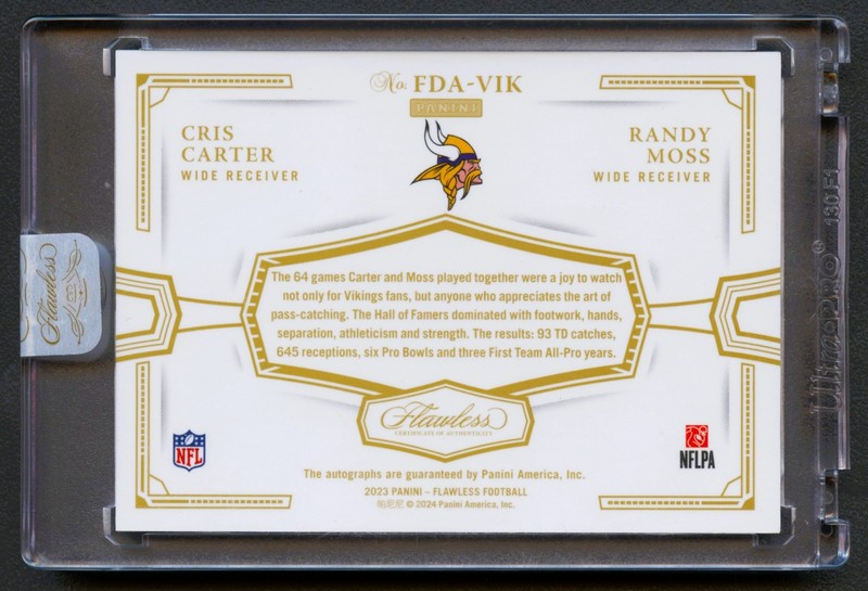 RANDY MOSS + CRIS CARTER 2023 FLAWLESS VIKINGS SILVER DUAL AUTO AUTOGRAPH /20 view 2