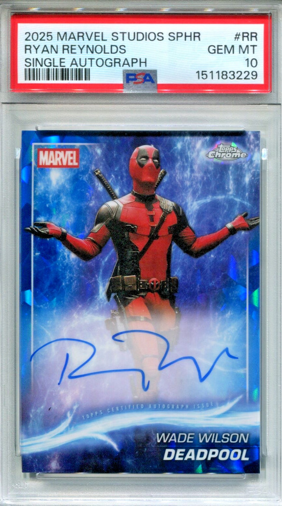 2025 Topps Chrome Marvel Studios Ryan Reynolds as Deadpool Sapphire Auto PSA 10