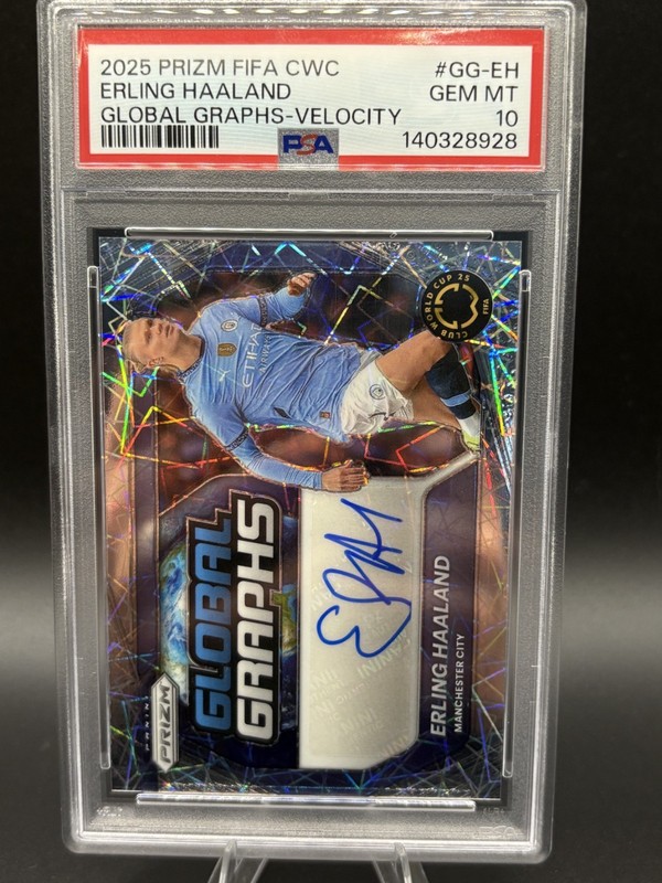 Erling Haaland PSA 10 Auto 2025 Prizm FIFA CWC Global Graphs Velocity GG-EH view 2