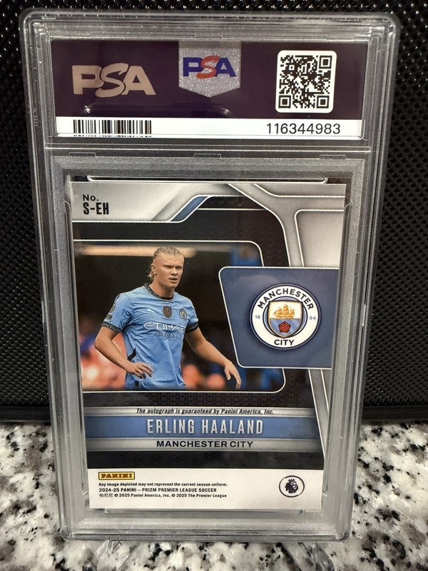 Erling Haaland 2024-25 Panini Prizm Premier League Signatures Auto #S-EH PSA 9 view 2