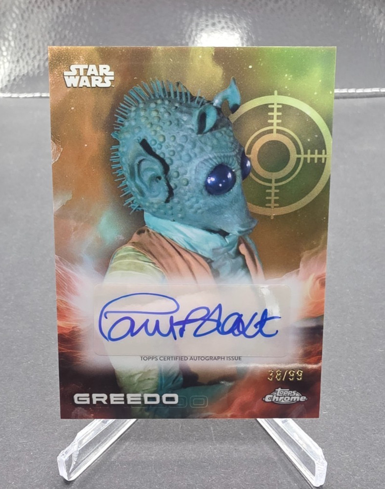 2025 Topps Chrome Star Wars Paul Blake as Greedo 38/99 Refractor Auto Card #A-PB