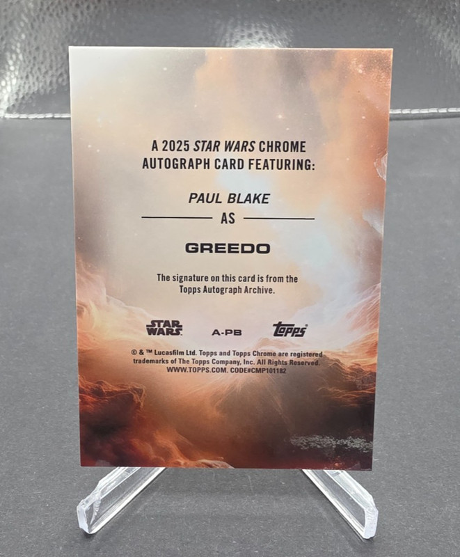 2025 Topps Chrome Star Wars Paul Blake as Greedo 38/99 Refractor Auto Card #A-PB view 2