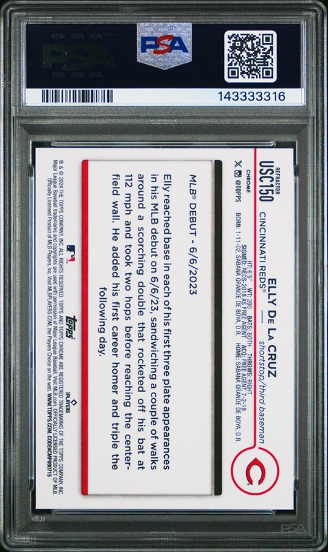 2024 Topps Chrome Update #USC150 Elly De La Cruz Refractor PSA 10 RC view 2