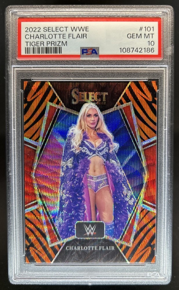 2022 Panini Select WWE Charlotte Flair SP Tiger Prizm Premier Level #101 PSA 10
