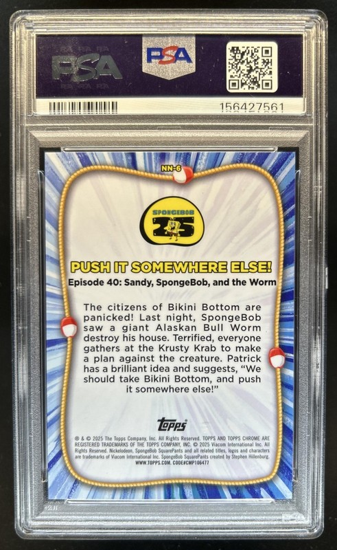 2025 Topps Chrome SpongeBob Sapphire Push It Somewhere Else! Nautical /25 PSA 10 view 2