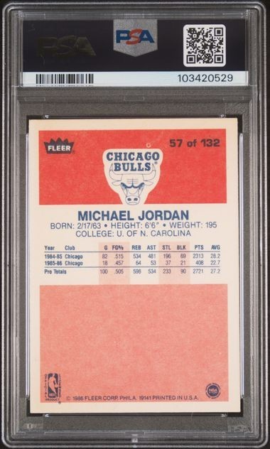Beautiful copy - 1986 FLEER #57 MICHAEL JORDAN PSA 4 view 2