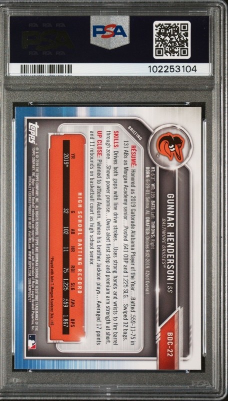 2019 Bowman Draft - Chrome Gunnar Henderson #BDC-22 (RC) view 2
