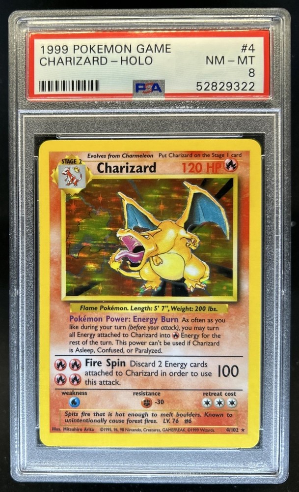 1999 Pokemon Unlimited Charizard Holo Rare #4/102 PSA 8