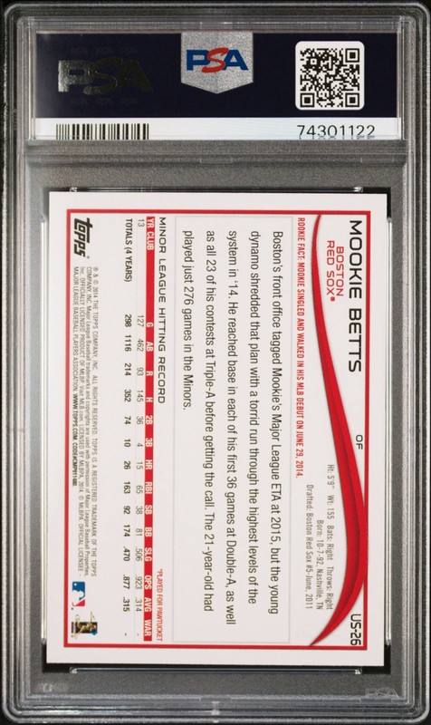 2014 Topps Update Mookie Betts RC #US26 PSA 10 Rookie Red Sox MVP view 2