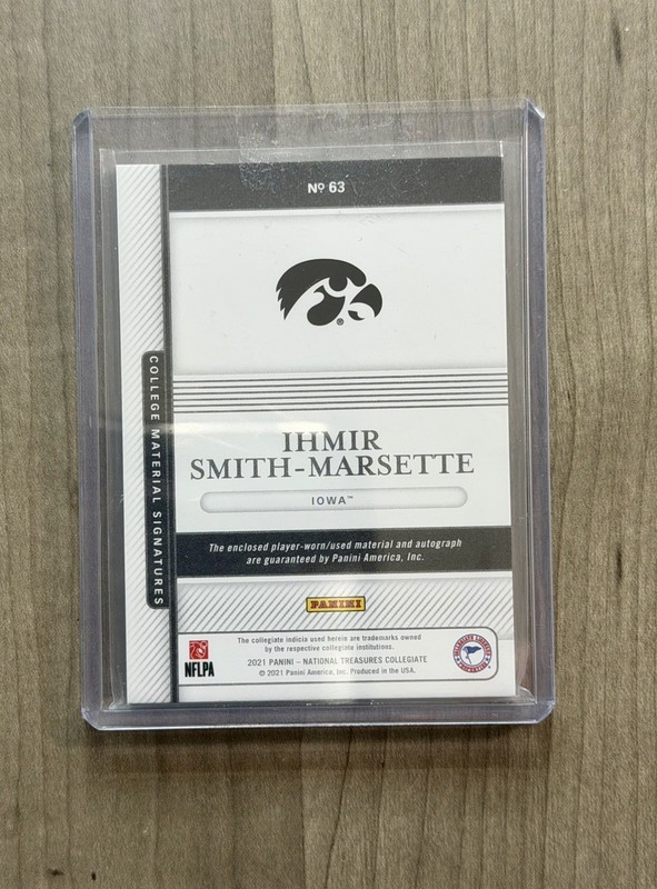 2021 National Treasures RPA Ihmir Smith-Marsette  /5 Iowa Auto AU Player Worn view 2