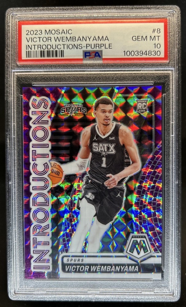 2023-24 Mosaic Victor Wembanyama Introductions Mosaic RC Purple #/99 PSA 10