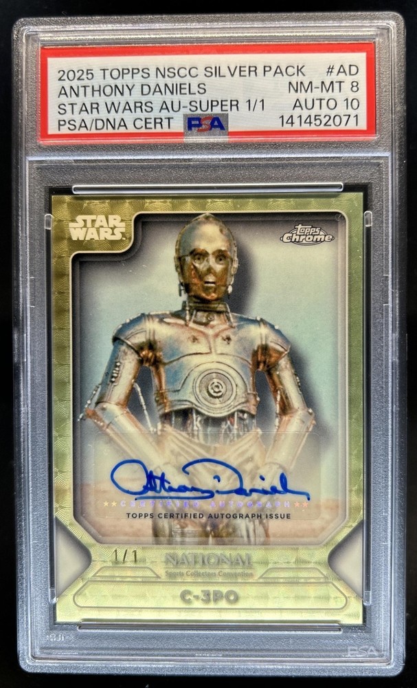 2025 Topps Chrome Star Wars Anthony Daniels C-3PO Superfractor Auto #1/1 PSA 8