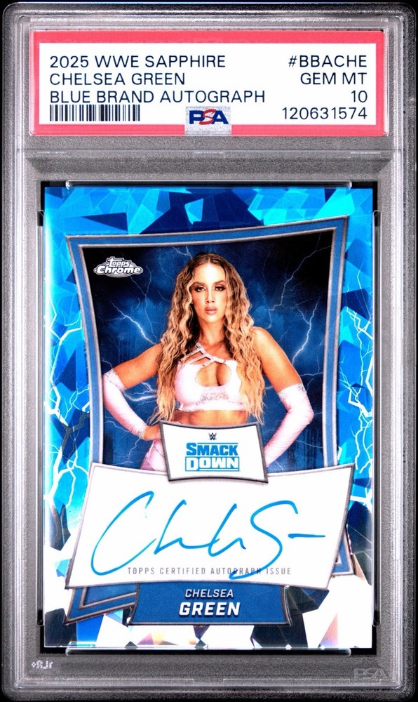 2025 TOPPS CHROME SAPPHIRE WWE BLUE BRAND AUTOGRAPHS CHELSEA GREEN PSA 10 POP 1