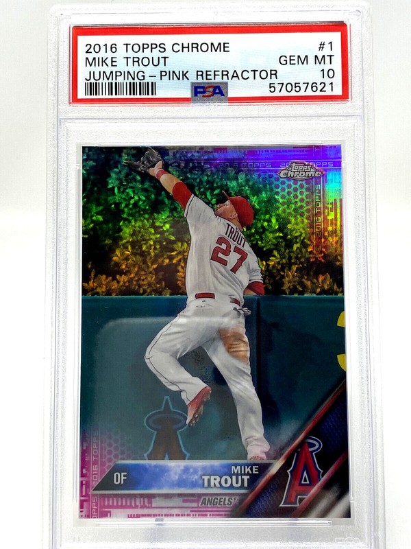 2016 Topps Chrome #1 Mike Trout Jumping  Pink Refractor - PSA 10  view 2