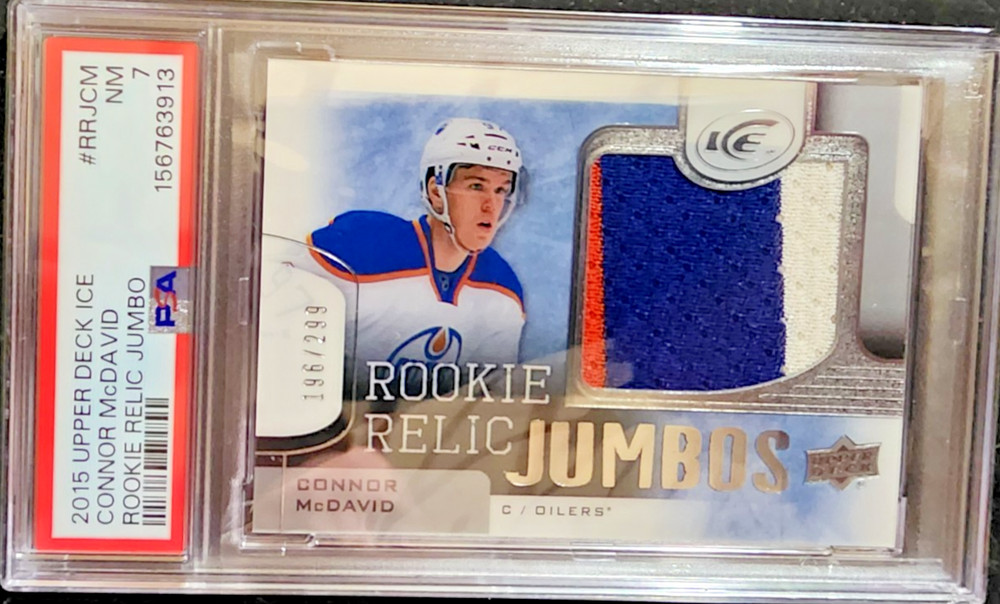 Connor Mcdavid 2015-16 UD Ice Jumbo Relics Rookie /299 PSA 7 VERY RARE 3 COLOR!
