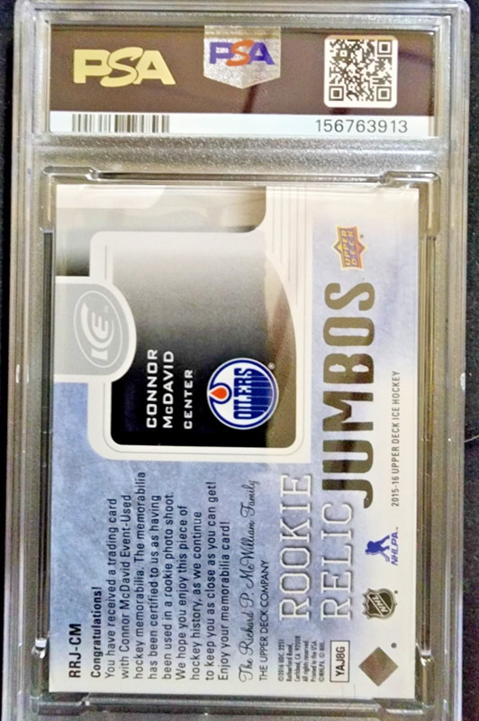 Connor Mcdavid 2015-16 UD Ice Jumbo Relics Rookie /299 PSA 7 VERY RARE 3 COLOR! view 2