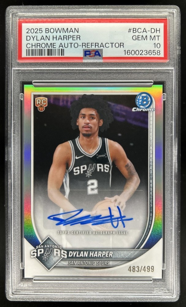 2025-26 Bowman Dylan Harper Chrome Auto RC Refractor Rookie #/499 Spurs PSA 10