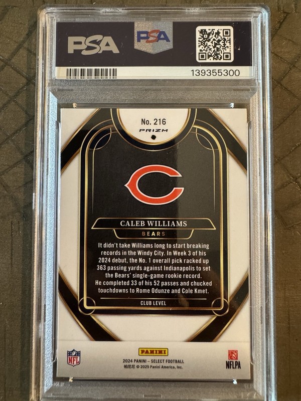 2024 Panini Select - Club Level Caleb Williams #216 Black & Gold Shock Prizm (RC view 2