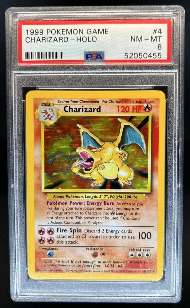1999 Pokemon Unlimited Charizard Holo Rare #4/102 PSA 8