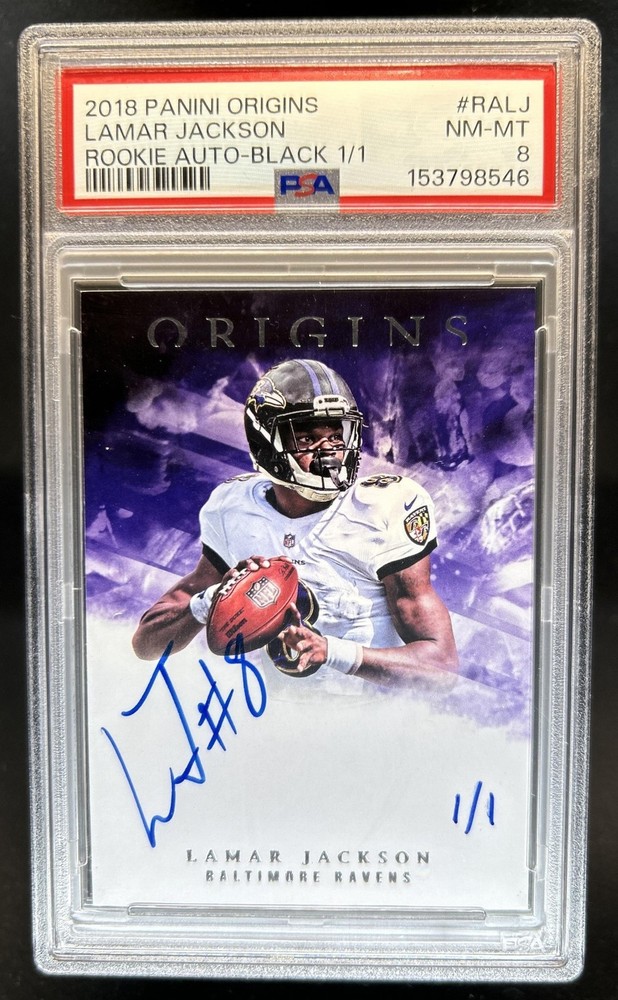 2018 Panini Origins Lamar Jackson Auto Black RC #1/1 Ravens PSA 8 Rookie