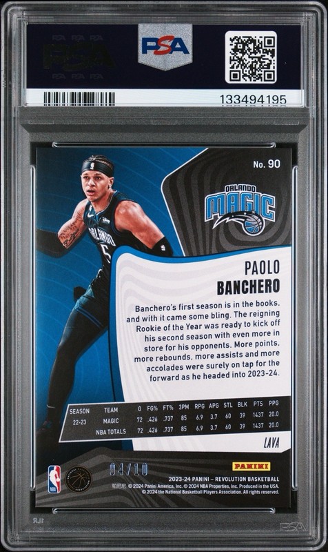 LAVA/10 2023-24 Panini Revolution #90 Paolo Banchero Orlando Magic PSA 10 POP 2 view 2