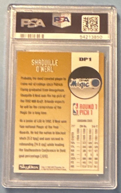 SkyBox 1992-93 Draft Picks Shaquille O'Neal #DP1 Orlando Magic PSA 8 RC view 2
