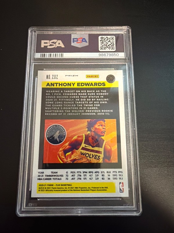 2020 Panini Flux Anthony Edwards Light Blue #202 Rookie PSA 10  view 2