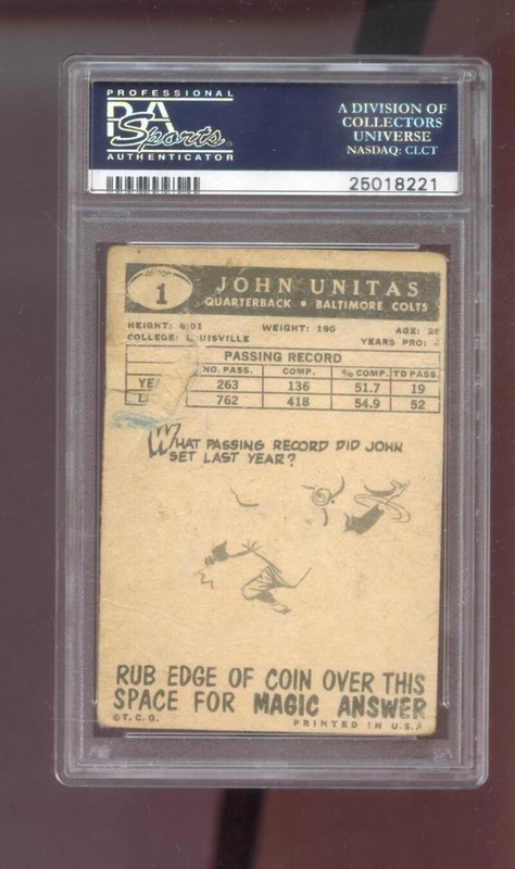 1959 Topps #1 Johnny Unitas John Unitas PSA 1 Graded Football Card NFL Colts view 2