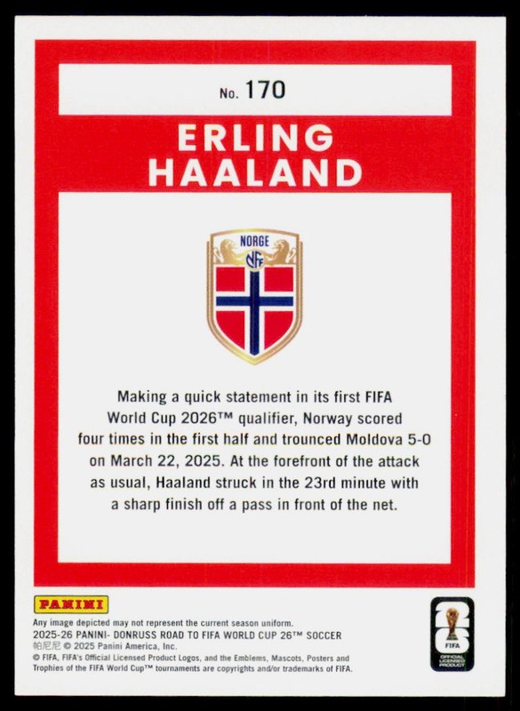 2025-26 Donruss Road to FIFA World Cup Erling Haaland 170 Norway view 2