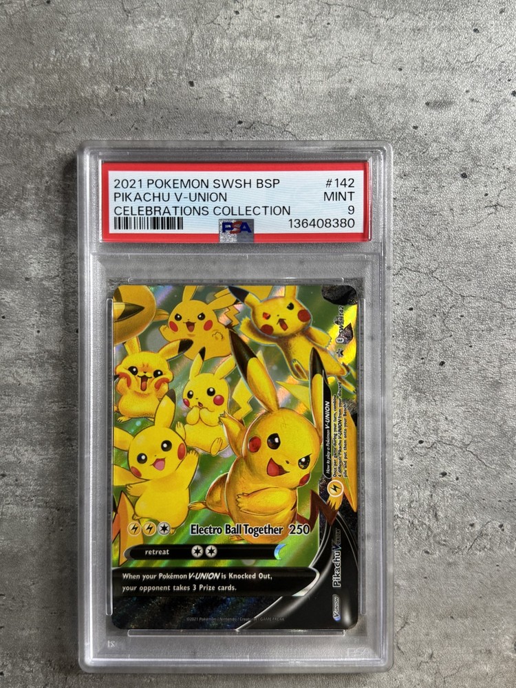 Pokemon Card Pikachu V-Union Holo PSA 9 Mint, SWSH Celebrations #142, 2021 (1)