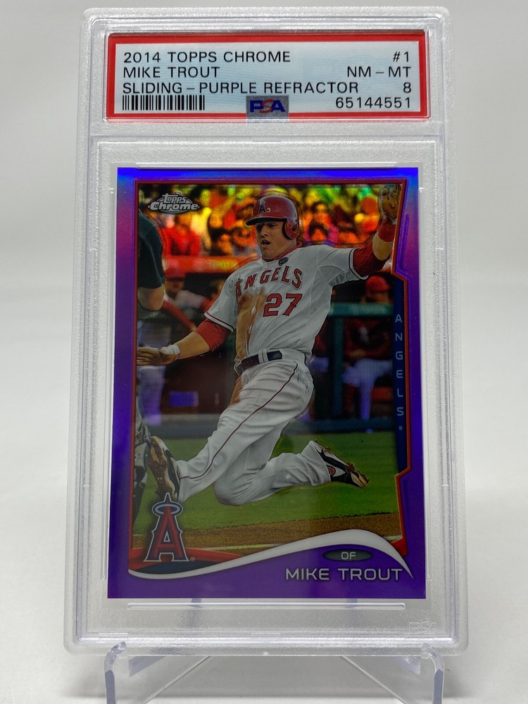 2014 Topps Chrome #1 Mike Trout Sliding PURPLE REFRACTOR - PSA 8 - POP 99